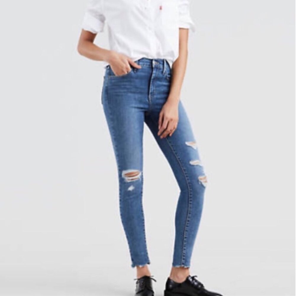 Levi's 720 High Rise Super Skinny Jeans Ankle Distressed Frayed Raw Hem Size 26